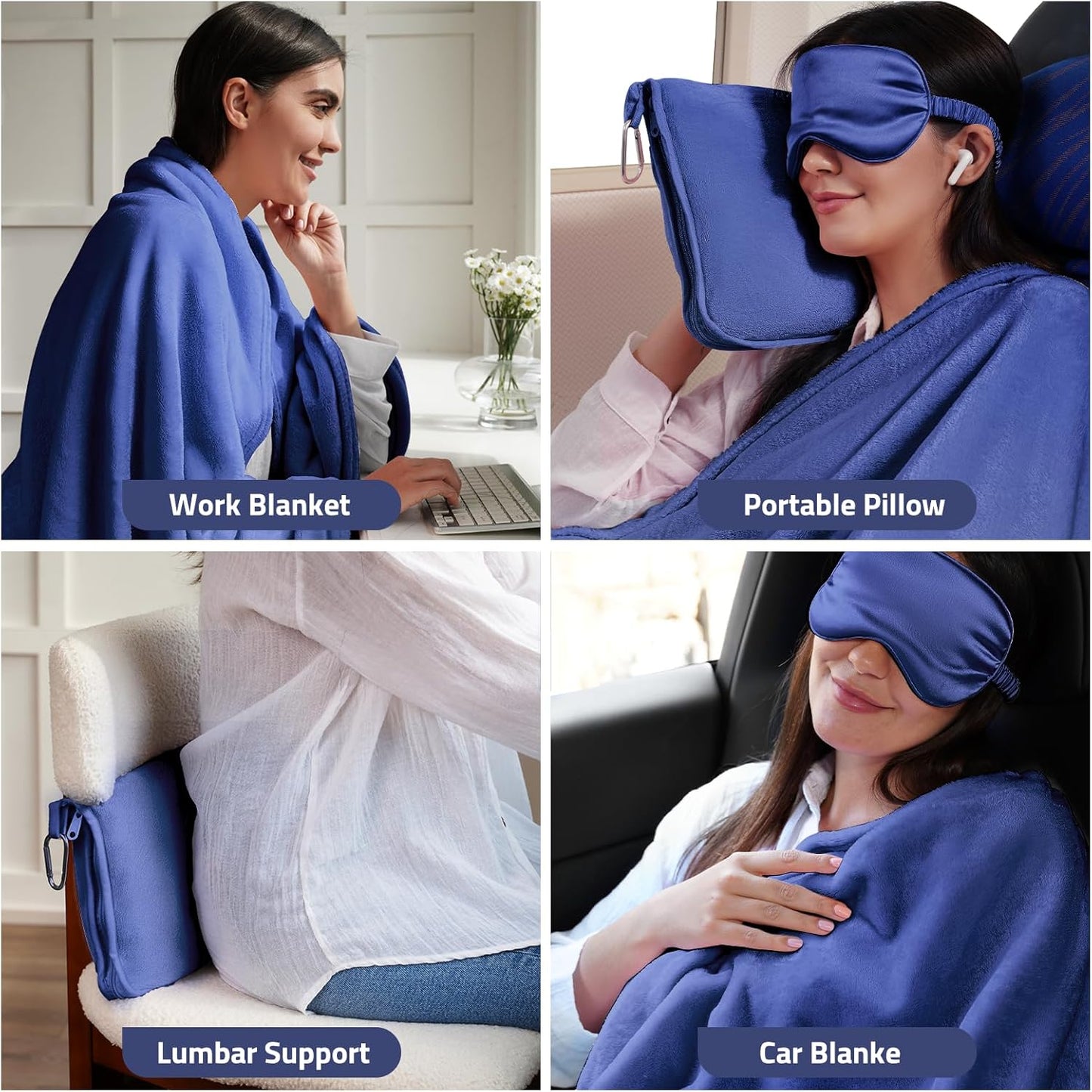 Travel Blanket, Ultra-Soft, Warm & Lightweight Travel Blanket Airplane with Bag, 65x40 in, Airplane Travel Essentials for Women, Men & Kids, Included Eye Mask, Luggage Sleeve & Backpack Clip