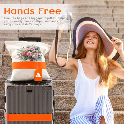 Weewooday 8 Pcs Luggage Straps Suitcase Tags Set for TSA Approved, 4 Travel Adjustable Suitcase Belt, 4 Silicone Luggage Tags with Name ID Card Travel Accessories (Light Orange,A)