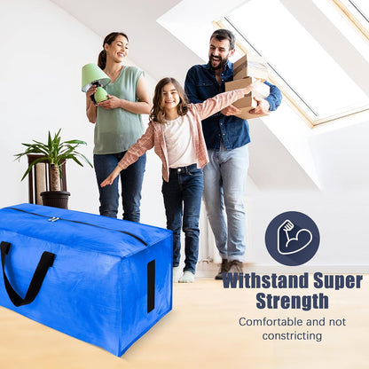 4 Pack Large Strong Moving Bags with Zippers & Carrying Handles - Water-Resistant - Heavy Duty Storage Tote for Space Saving, Fold Flat, Alternative to Moving Box (Sky Blue)