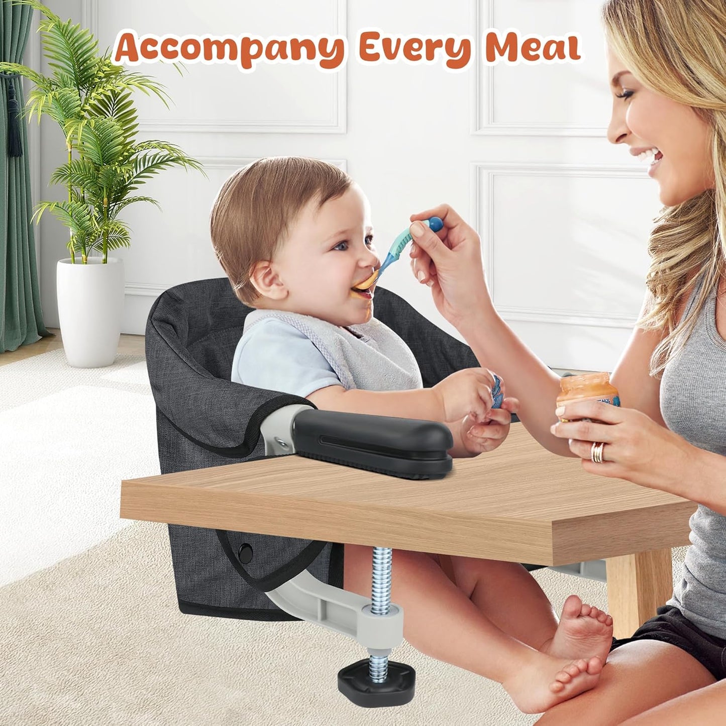 Hook On High Chair, Jozzve Baby High Chair, Portable High Chair for Travel, Foldable Fast Table Chair with Storage Bag, Baby Feeding Seat Clip On High Chair for Home and Travel (Black)