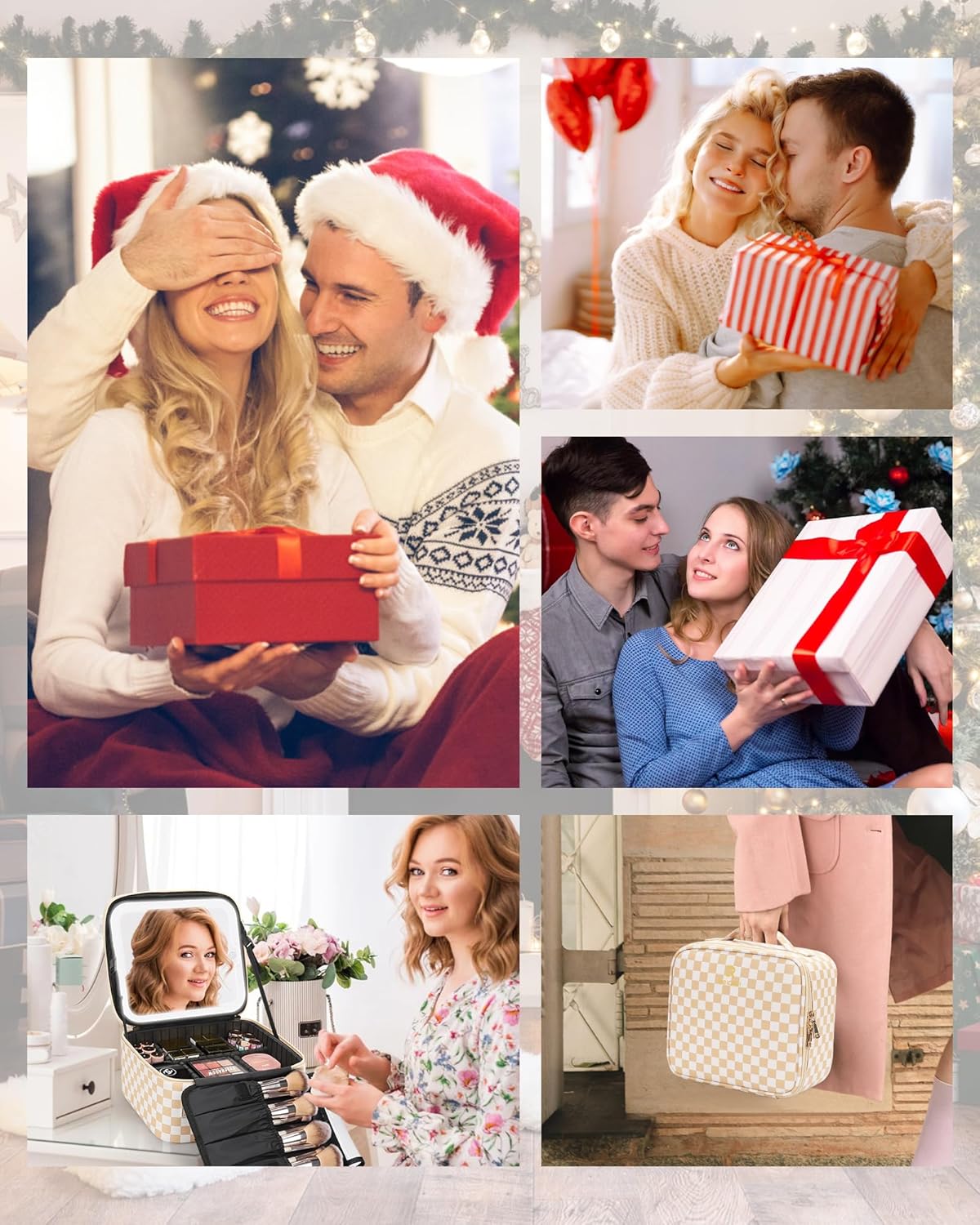 Relavel Travel Makeup Bag With LED Mirror, Cosmetic Train Case with Light up Mirror, Portable Makeup Artist Organizer Bag with Adjustable Dividers, Makeup Brush Holder Storage, Plaid