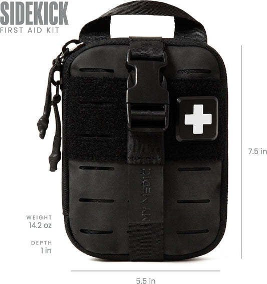 My Medic Sidekick - Camping Hiking and Backpacking First Aid Kit - 70 Items - HSA and FSA Eligible - Small Ifak Great for Travel or Motorcycle - Portable Emergency Kit – Black