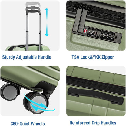 KYME Carry On Luggage 22x14x9 Airline Approved with TSA Lock Hard Shell Carry On Suitcase Lightweight Suitcases with Wheels Small Luggage for Men Women,Carry-On 20 Inch,Lt Green