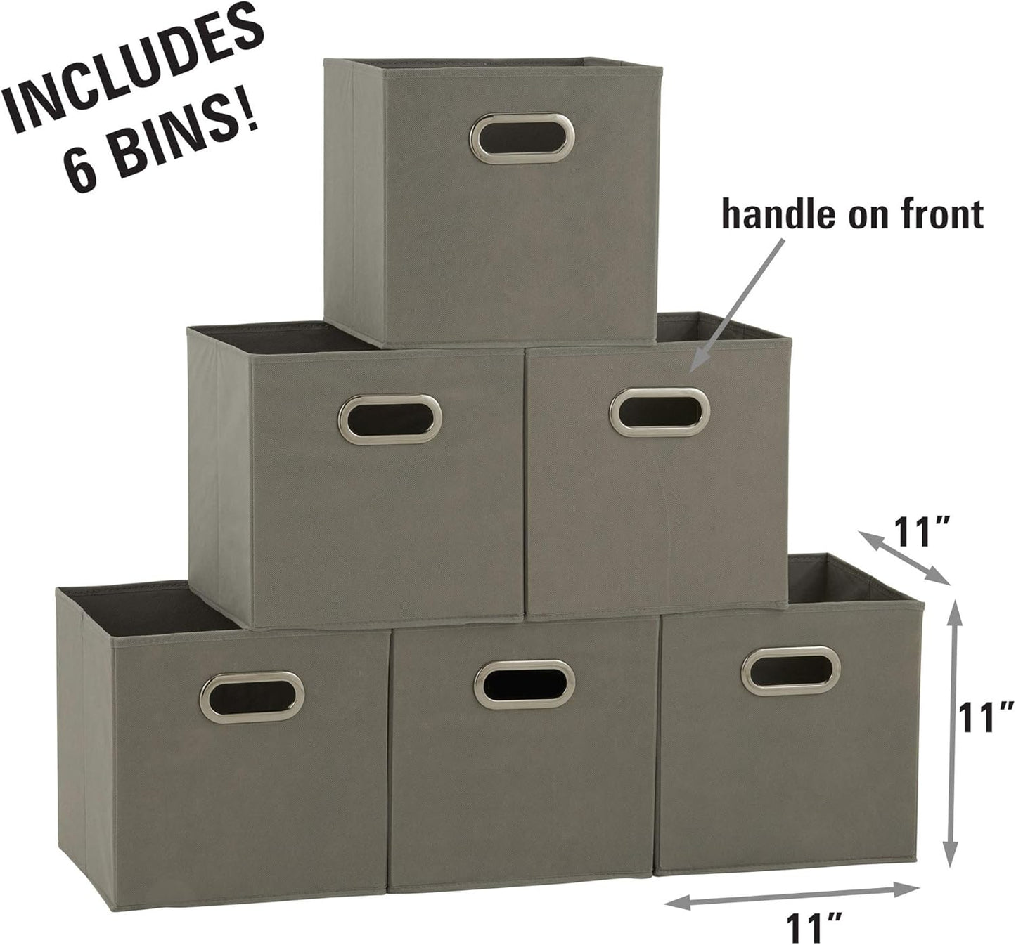 Household Essentials 84-1 Foldable Fabric Storage Bins | Set of 6 Cubby Cubes with Handles | Gray