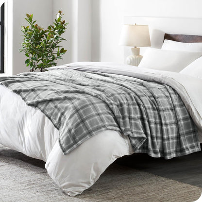 Bare Home Textured Fleece Blanket - Throw/Travel - Ultra-Soft Lightweight for Bed, Sofa, and Couch - Luxury Microplush - Cozy Warm Blanket (Throw/Travel, Tartan Plaid)