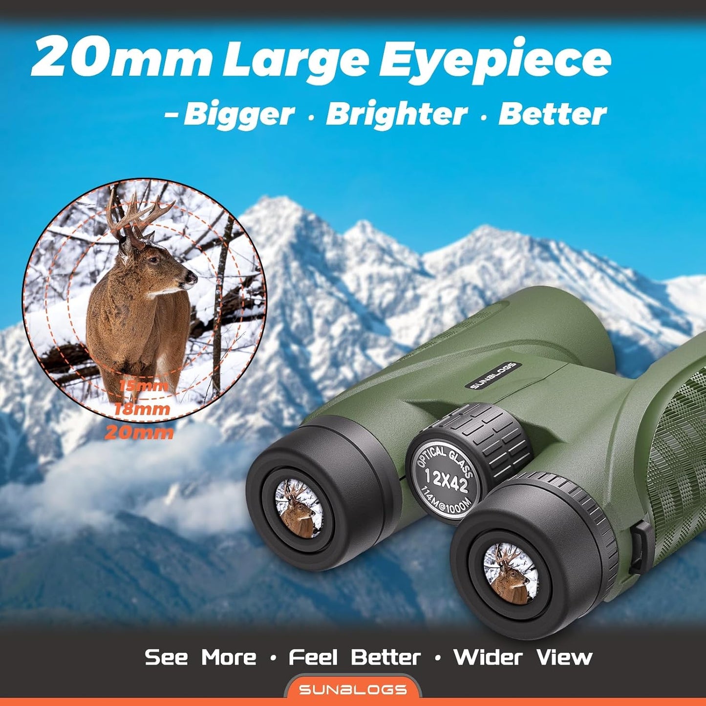 12x42 HD Binoculars for Adults,Super Bright BAK4 Prism High Powered Waterproof Binoculars with Low Light Vision for Bird Watching Outdoor Hunting Travel Hiking Sports Stargazing Cruise (Green)