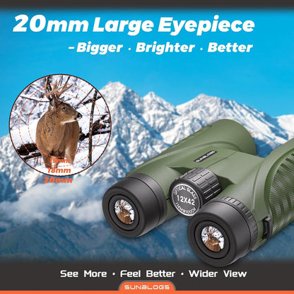 12x42 HD Binoculars for Adults,Super Bright BAK4 Prism High Powered Waterproof Binoculars with Low Light Vision for Bird Watching Outdoor Hunting Travel Hiking Sports Stargazing Cruise (Green)