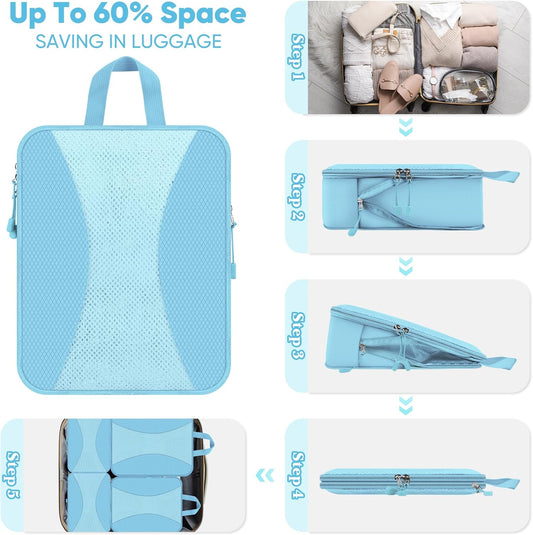 8 Set Compression Packing Cubes for Travel, Packing Cubes Compression Travel Accessories Expandable Packing Organizers for Carry on Luggage Suitcase (Gray)