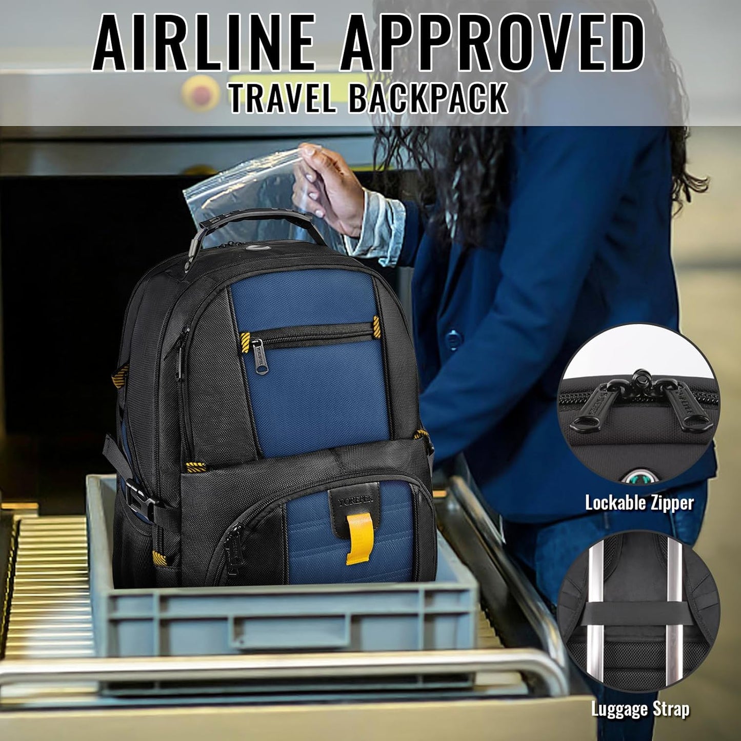 YOREPEK Travel Backpack, Extra Large 50L Laptop Backpacks for Men Women, Water Resistant College Backpack Airline Approved Business Bag with USB Charging Port Fits 17 Inch Computer, Roy Blue