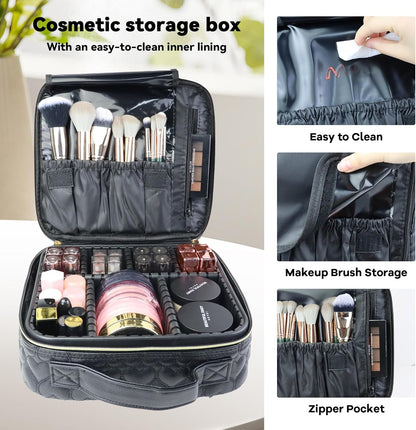 Travel Makeup Bag Makeup Cosmetic Train Case Organizer Portable Storage Bag with Adjustable Dividers for Cosmetics Makeup Brushes Toiletry Jewelry Heart Pattern