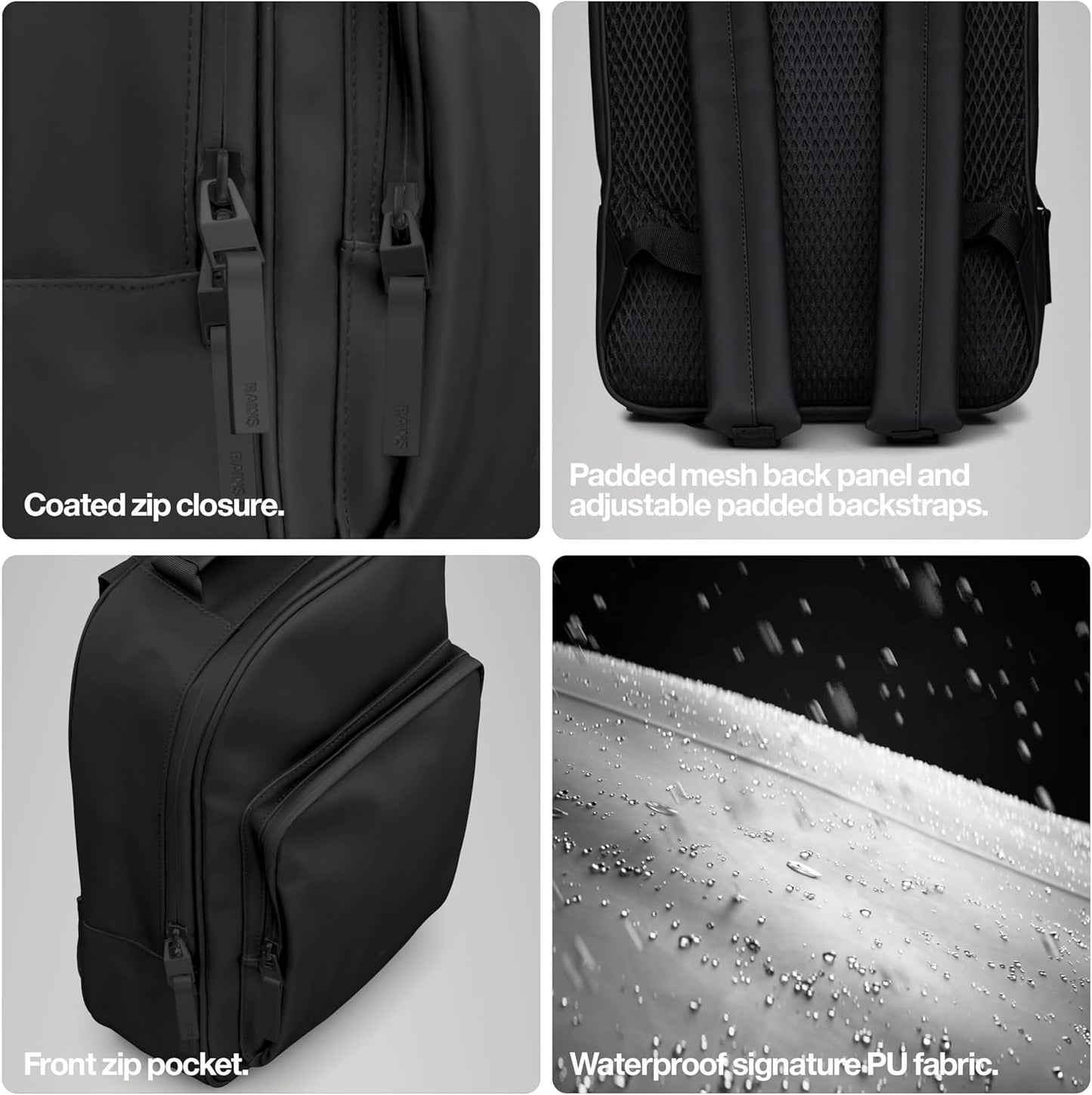 RAINS Regular Book Daypack, Backpack, Laptop Bag, Waterproof, 2 Year Warranty, Black