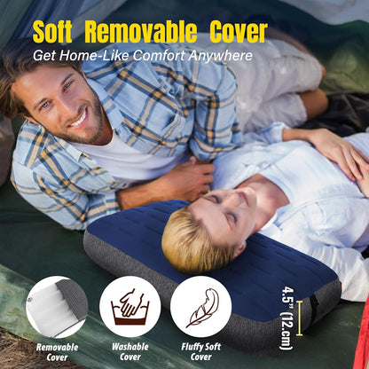 TREKOLOGY Camping Pillow - Large Inflatable (24"x15") for Home-Like Comfort, Portable & Ergonomic, Easy to Clean, Durable & Leak-Proof, Removable Strap for Secure Fit – ALUFT Ultra (Blue)