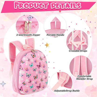 Sanwuta 4 Pcs Kids Luggage Set Kids Backpack Travel Rolling Suitcase with Wheels U-shape Pillow Childrens Gift for Girls Boys(17 Inch,Butterfly Style,Rose Pink)