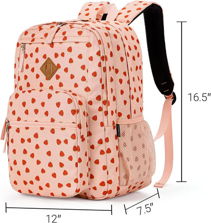 ZORFIN 26L Backpack for College, and Travel: Water Resistant Bookbag - Heart-shaped Strawberry pink