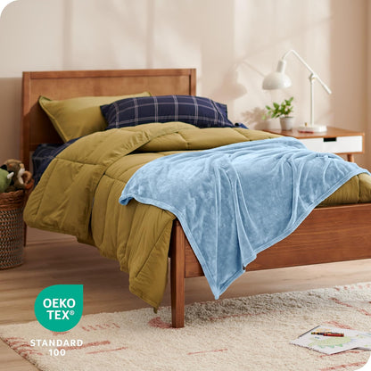 Bare Home Fleece Blanket - Kid Size - Ultra-Soft Lightweight for Bed, Sofa, and Couch - Luxury Microplush - Cozy Warm Blanket (Kid, Light Blue)