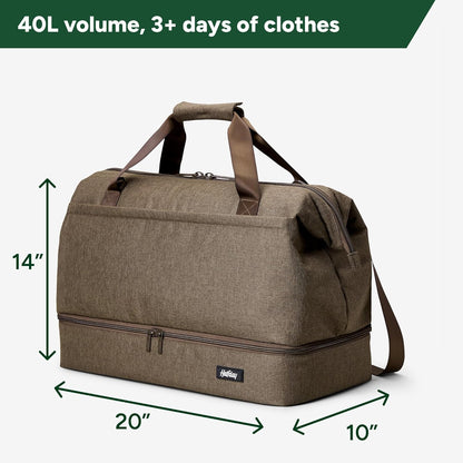 Halfday Double Decker Weekender Bag 40L | Designed for Easy Packing & Storage (Padded Strap, Zippered Bottom Compartment, Interior Mesh Pockets, Trolley Sleeve, Water-Resistant Fabric), Dune