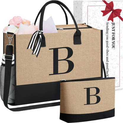 BAGAIL Initial Tote Bag, Personalized Birthday Gifts for Women, Teacher, Friends, Mom, Wedding, Monogrammed Beach Bag