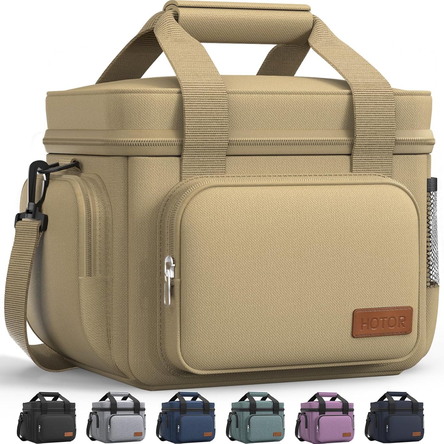 HOTOR Lunch Box for Men and Women - Leak-Proof Insulated Lunch Cooler Bag with Adjustable Strap, Multiple Pockets for Office, Picnic, Hiking, Beach, 1 Layer, 8L, Brown, 9.8" x 8.7" x 5.9"