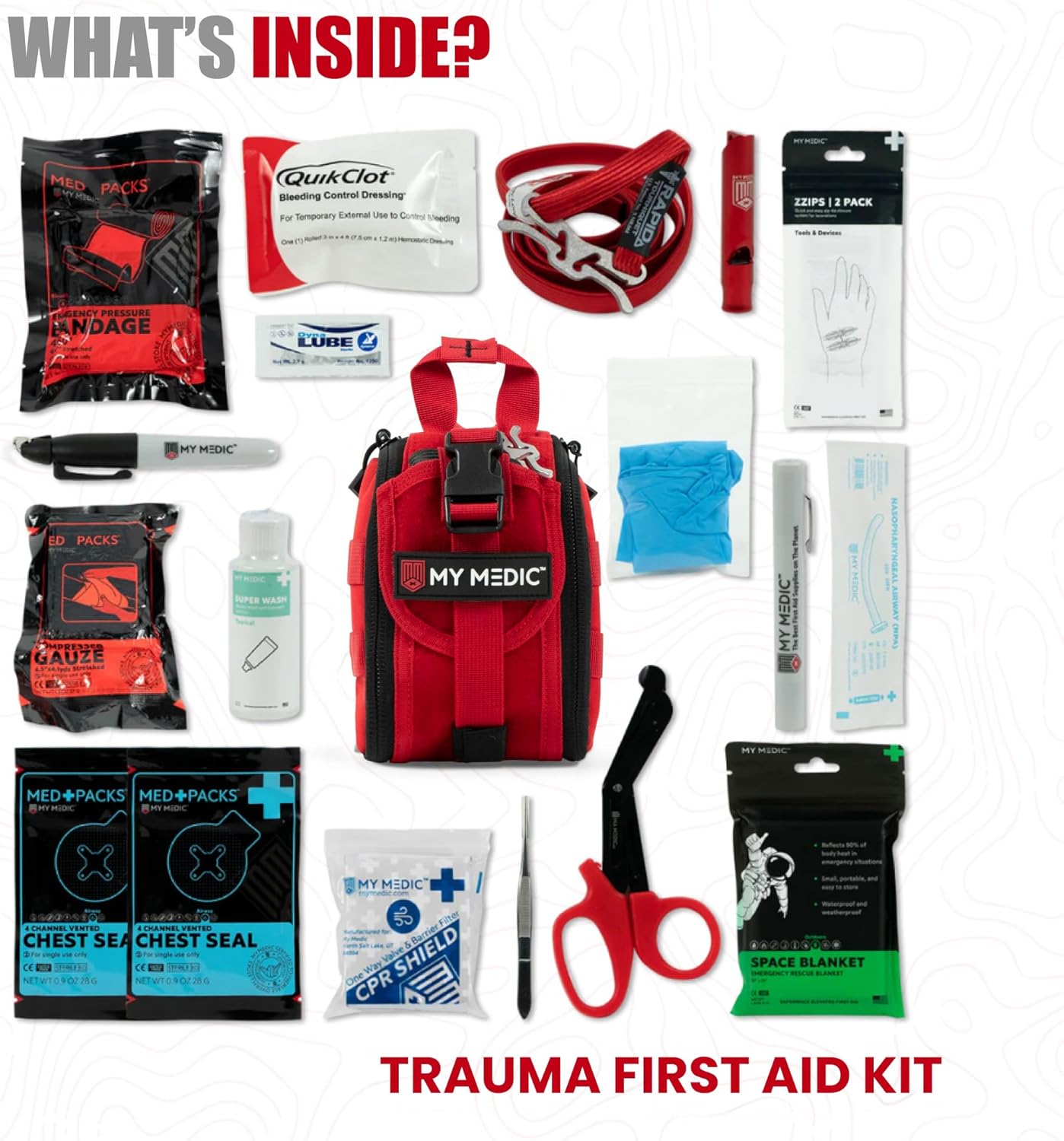 My Medic - TFAK - Ifak Trauma Kit with Tourniquet - HSA/FSA Approved - Over 35 Essential Life Saving First Aid Items for Car or Travel - Red