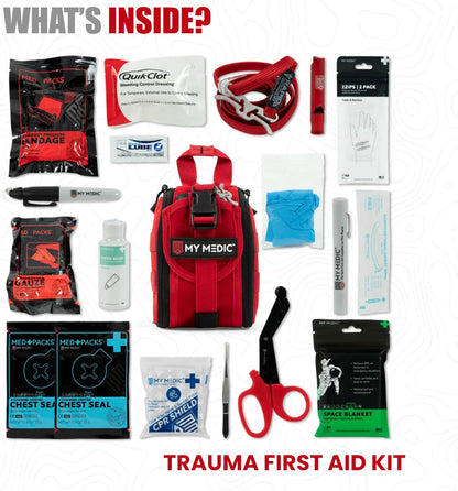 My Medic - TFAK - Ifak Trauma Kit with Tourniquet - HSA/FSA Approved - Over 35 Essential Life Saving First Aid Items for Car or Travel - Red