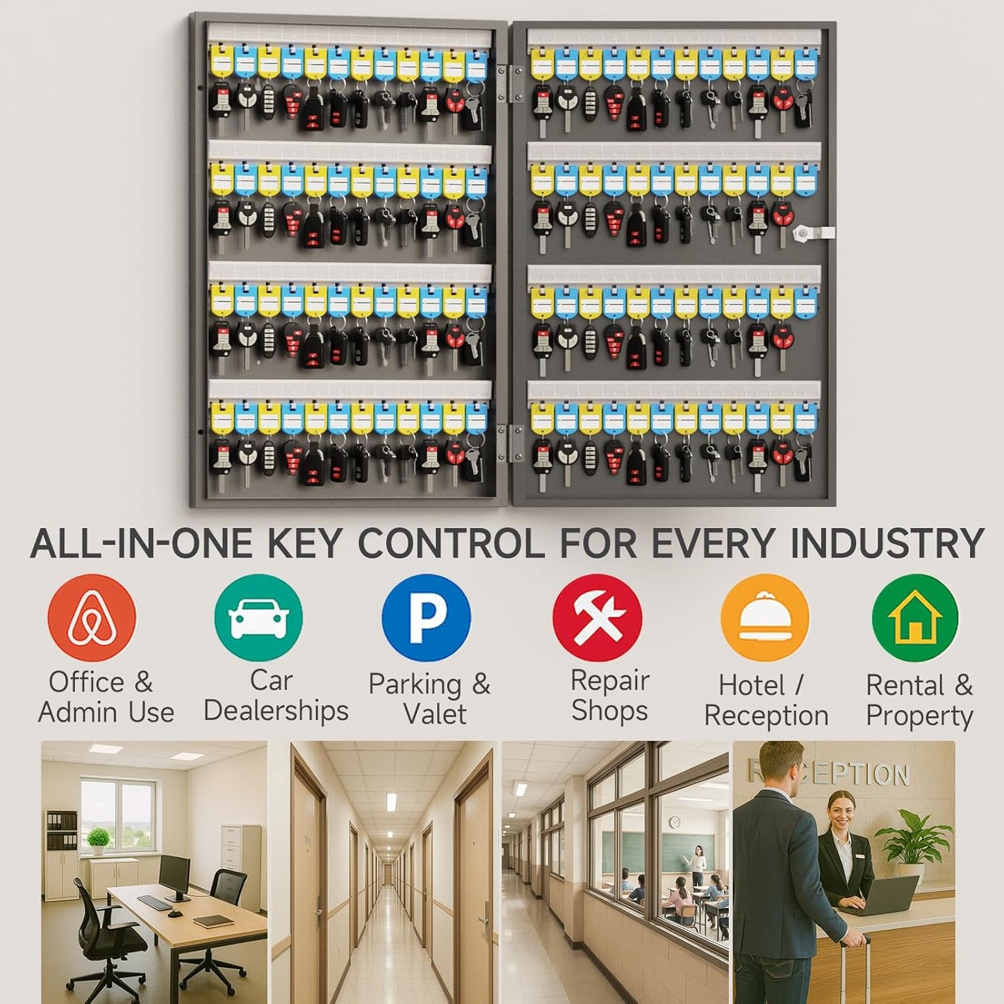 96 Key Lock Box, Key Cabinet Organizer, Key Safe Security Storage Lockbox Holder for Valets, Hotels, Car and House Keys, Key Keeper Box – Black