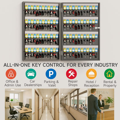 96 Key Lock Box, Key Cabinet Organizer, Key Safe Security Storage Lockbox Holder for Valets, Hotels, Car and House Keys, Key Keeper Box – Black