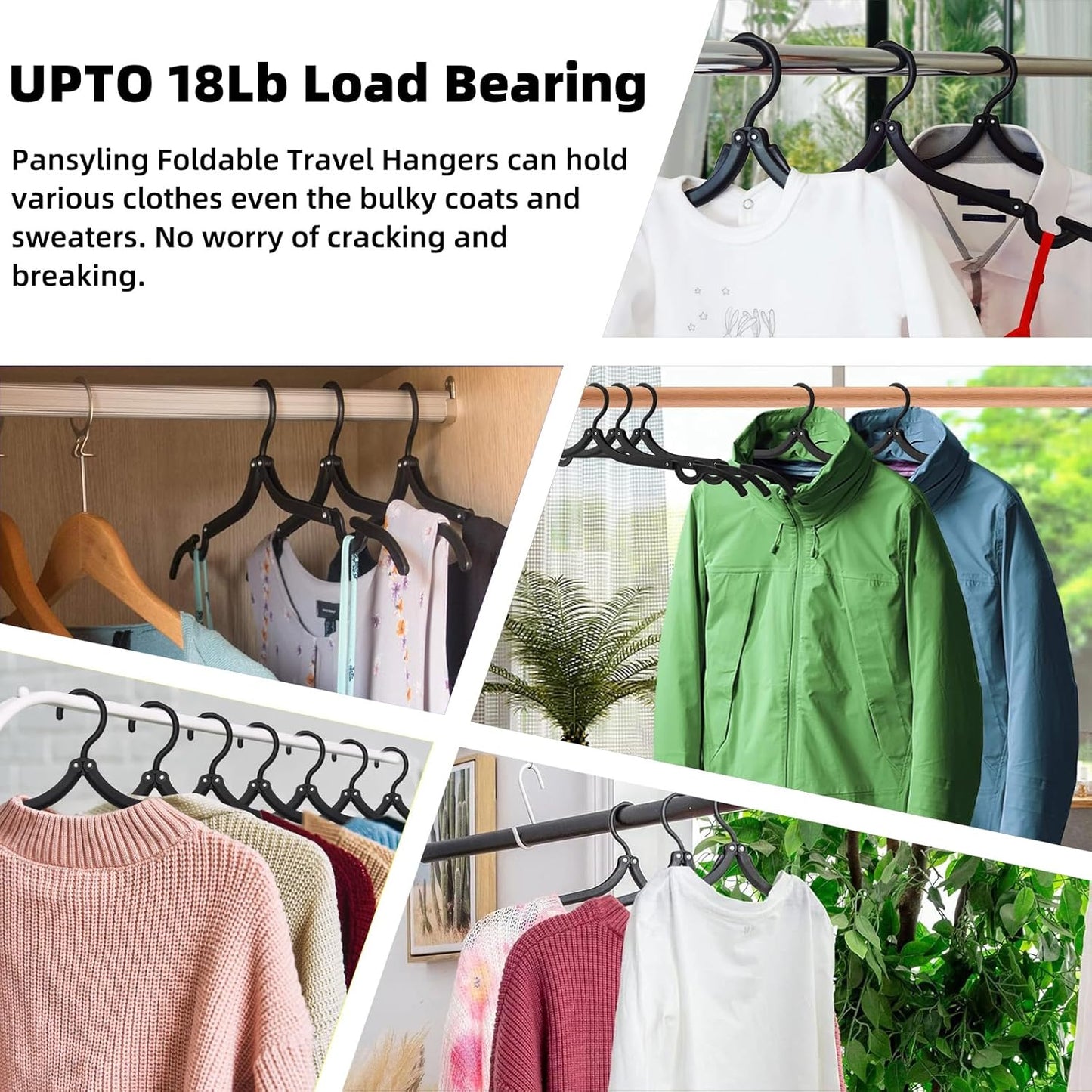 24 Pcs Black Travel Hangers Foldable for Suitcase, Portable Folding Clothes Hangers with Clothesline Travel Accessories, Cruise Ship Essentials Portable Foldable Hangers Drying Rack