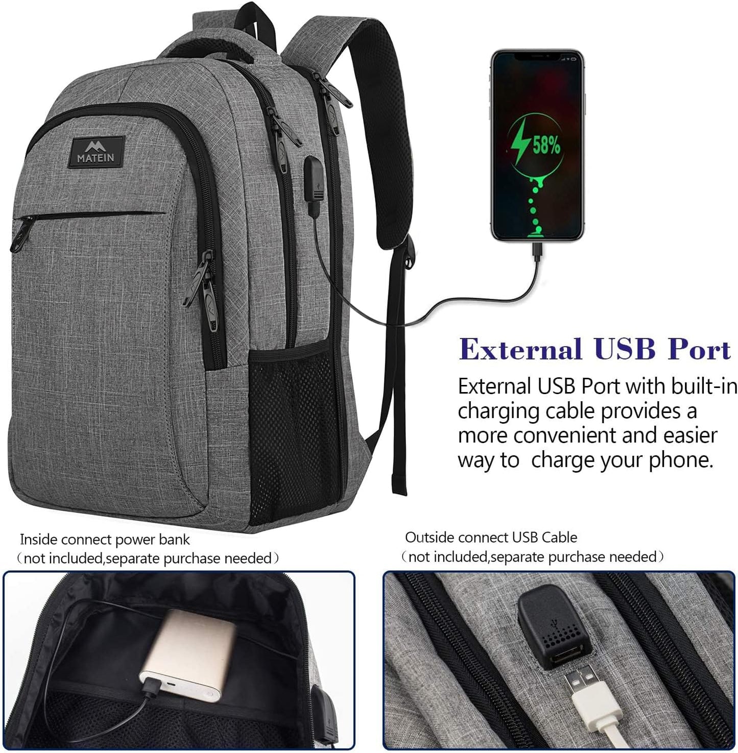 MATEIN Extra Large 18.4 Inch Laptop Backpack, Travel Computer Backpack with USB Charging Port TSA Friendly, Anti Theft College Backpack Flight Approved Business Work Big Bag for Women Men, Grey