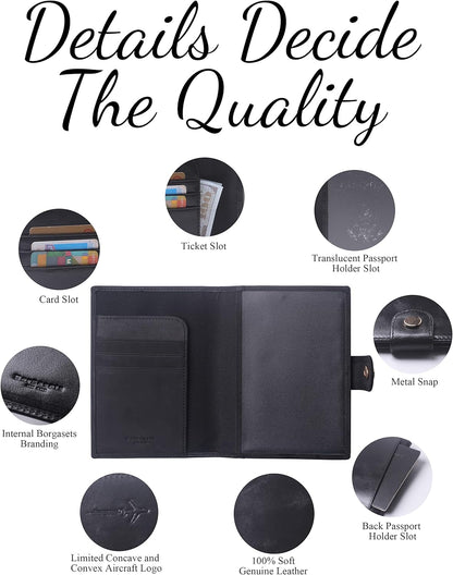 Genuine Leather Passport Case, RFID Passport Cover with Credit Card Holder for Women and Men Family ID Travel