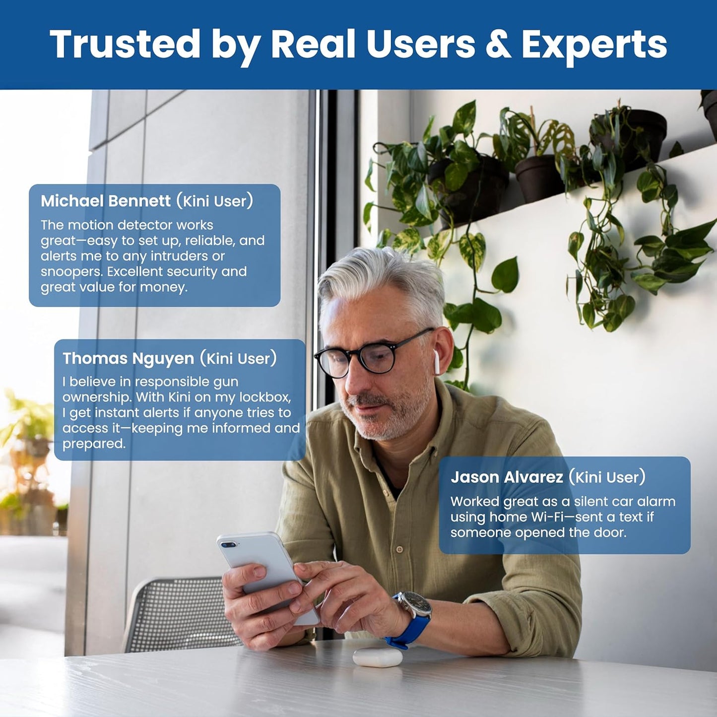 Kini SafeAlert WiFi Motion Sensor Alarm | Real-Time SMS Notification | Wireless Motion Detector for Gun Safes, Cabinets, Home, Apartments, Office | Easy Install, No Subscription, Rechargeable Battery