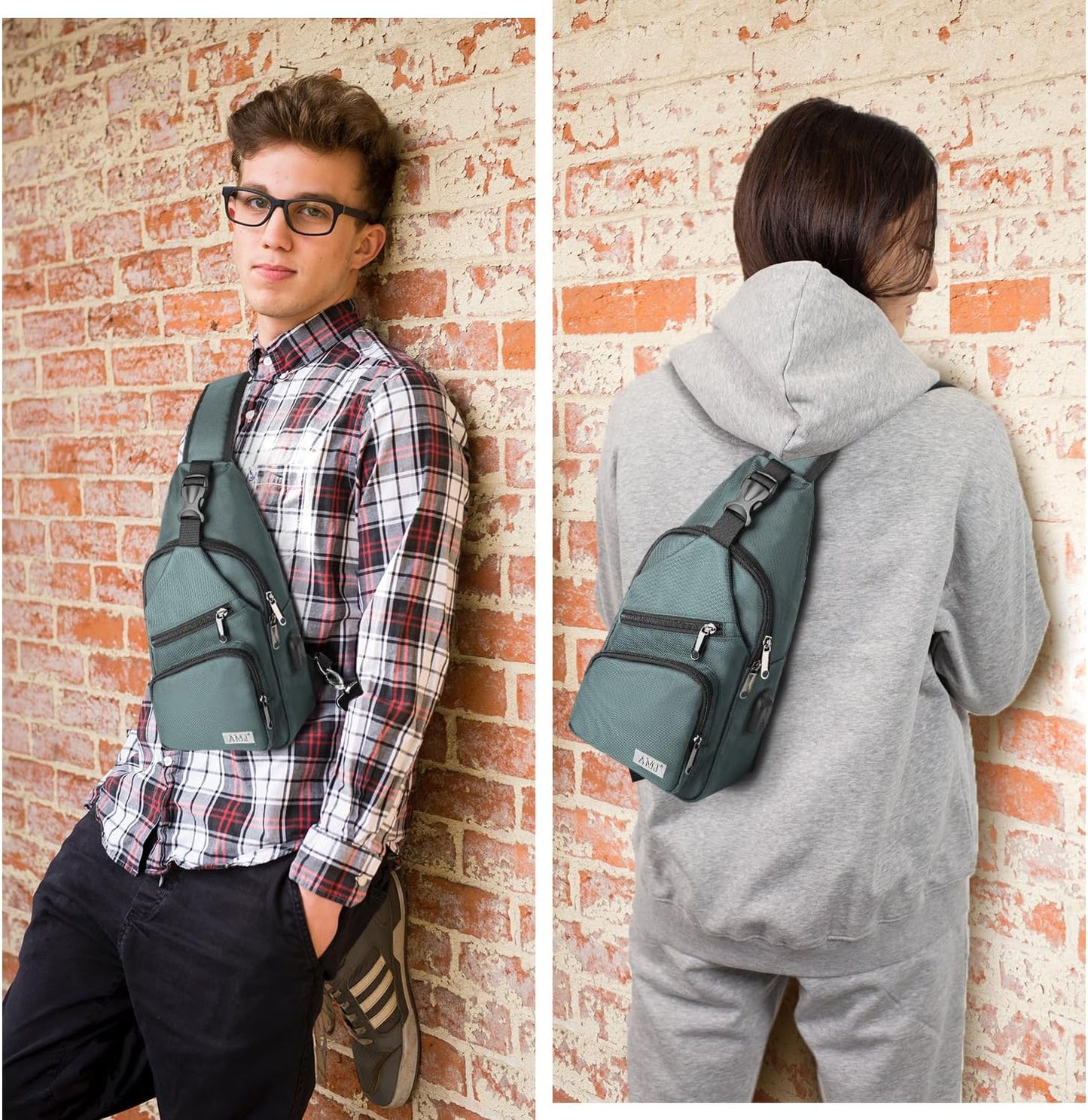 AMJ Crossbody Sling Bag Men Women, Casual Shoulder Backpack, Chest Daypack Satchel for Hiking Travel