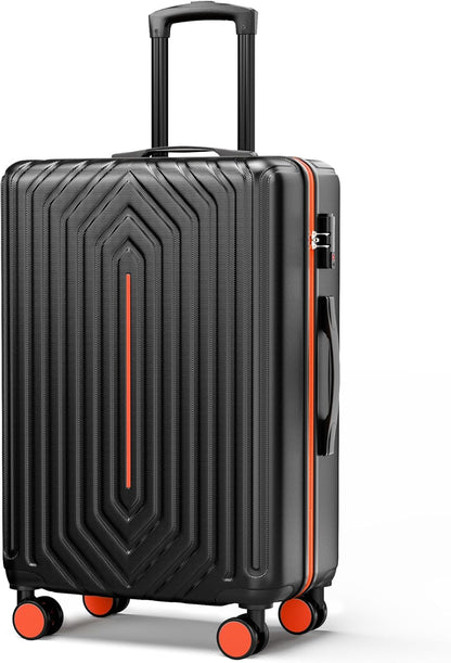 28 inch Luggage Hardside and Lightweight Suitcase with Spinner Wheels TSA Lock for Travel Business,Orange With Black