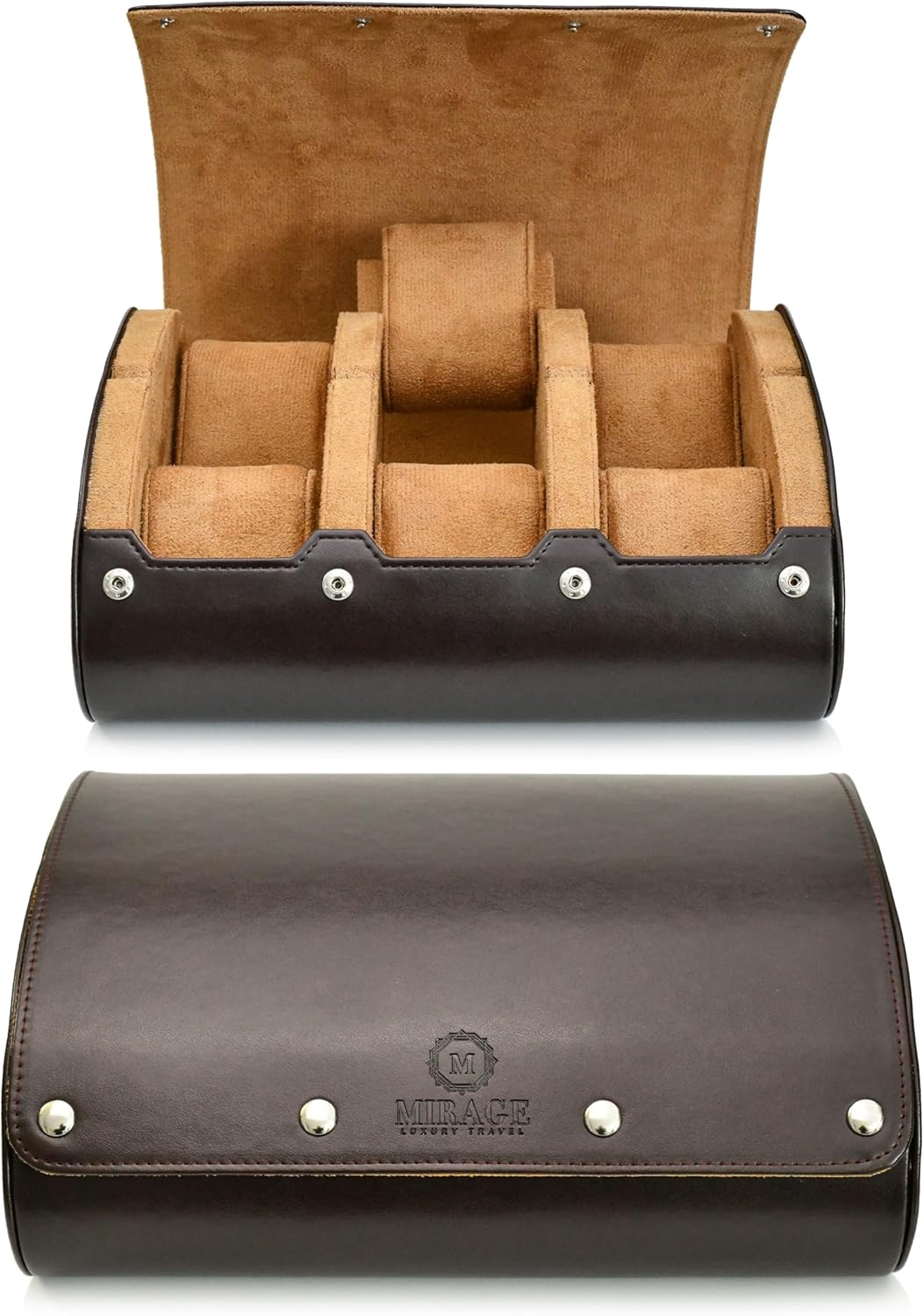 6 Watch Travel Cases for Men - Watch Roll 6 Slots Travel Organizer - Espresso Brown -Signature Hexa Collection