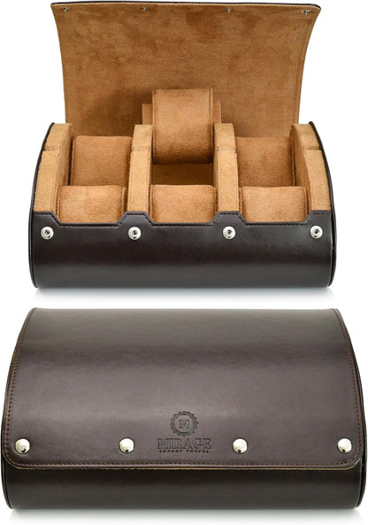 6 Watch Travel Cases for Men - Watch Roll 6 Slots Travel Organizer - Espresso Brown -Signature Hexa Collection