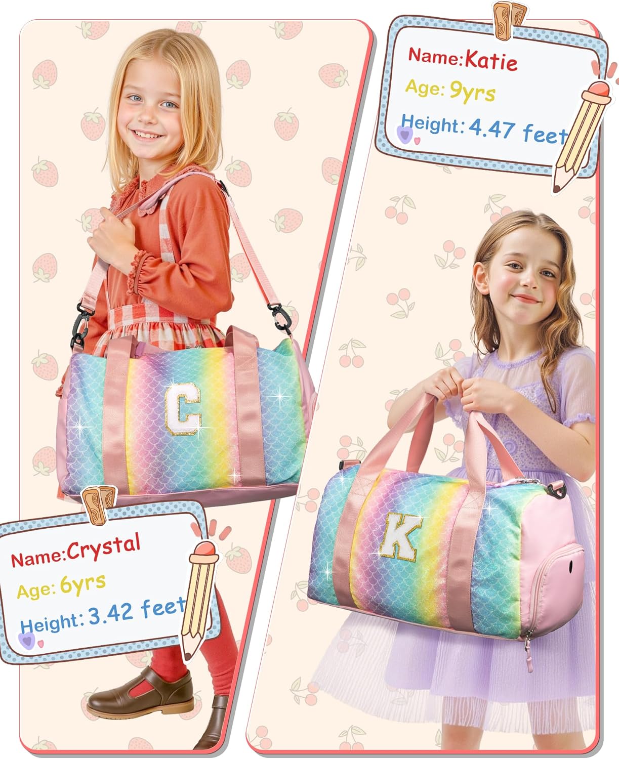 Graduation Gifts for Girls-Girl Gym Bag with Shoe Compartment, Kid Personalized Weekender Overnight Bags, Initial Travel Tote with Makeup Pouch, Gift Ideas for Niece Sister (Letter W)