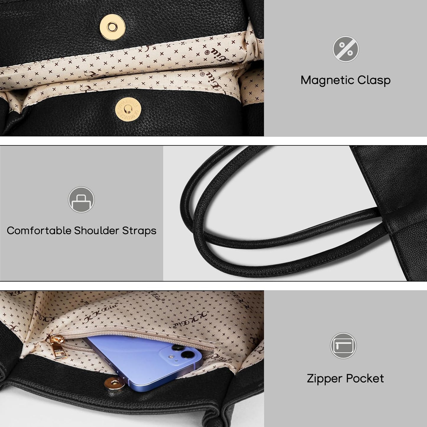 KKXIU Tote Bag for Women Vegan Leather Shoulder Purse Large Capacity Travel Bag