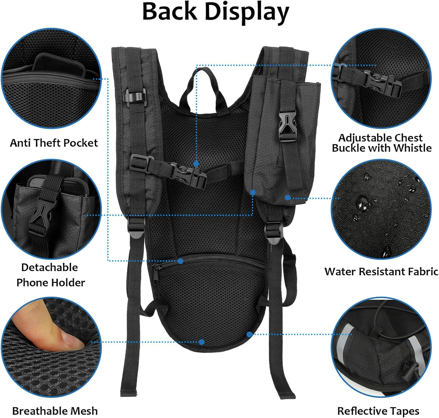 Lightweight Hydration Backpack 2L Water Bladder Pack for Running, Cycling, Hiking – Anti-Theft Water Backpack with Phone Holder, Trekking Pole Holder & Reflective Strips for Men & Women