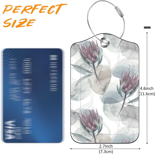 Luggage Tags for Suitcase Ink Flower 2 PCS Leather Travel Luggage Tag with Stainless Steel Loop Name ID Label Privacy Cover for Women Men Travel