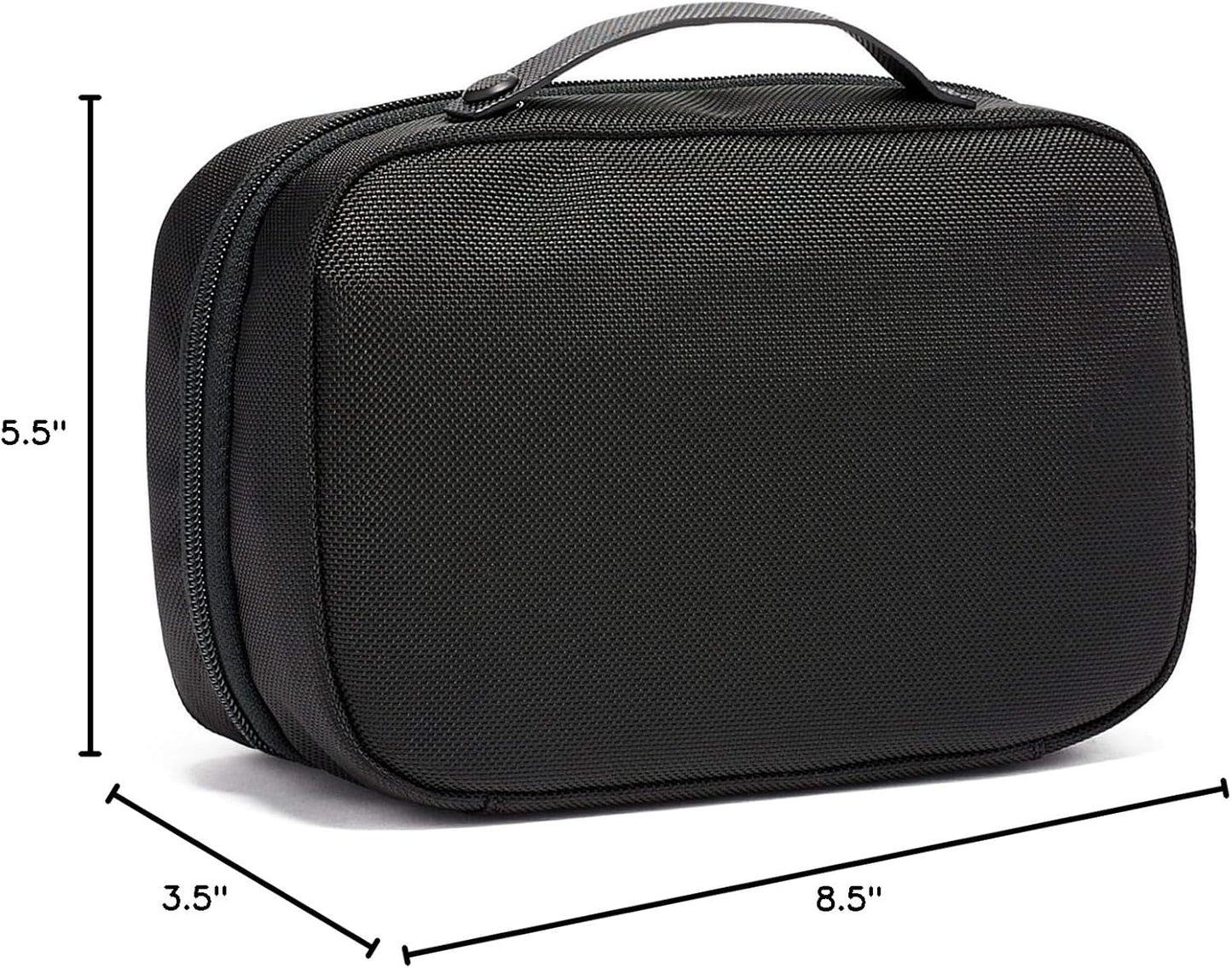 TUMI Alpha Split Travel Kit - Compact Toiletry Bag for Men & Women - Features Removable Leather Handle & 3 Zip Pockets - Black