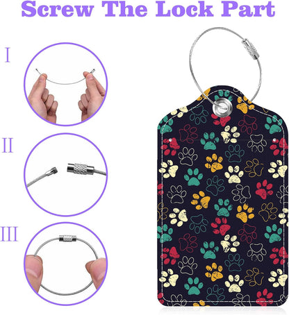 Luggage Tags for Suitcase Cute Cat Dog Paws 2 PCS Leather Travel Cruise Luggage Tag with Stainless Steel Loop Name ID Label Privacy Cover for Women Men Travel Bag Labels Set