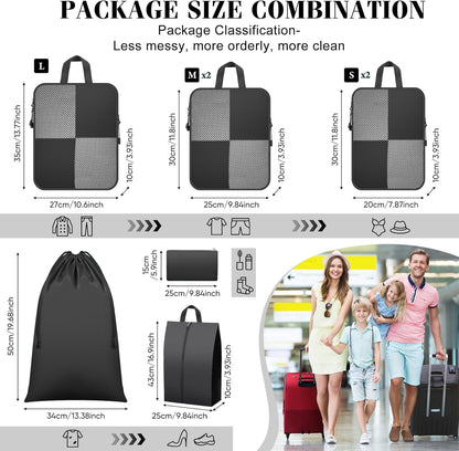 8 Set Compression Packing Cubes Travel, Lightweight Expandable Travel Cubes Suitcase Organizer for Carry On Luggage Suitcase, Black