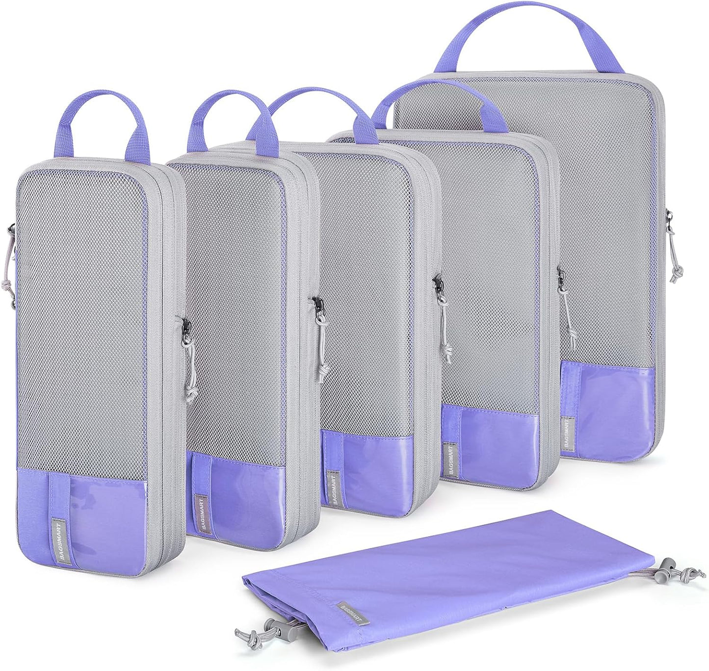 BAGSMART 6 Set Compression Packing Cubes - Lightweight Travel Essentials, Durable Luggage Organizer