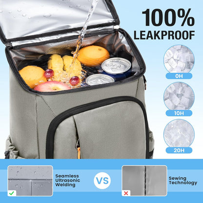 Cooler Backpack - 40 Cans Insulated Leak Proof Backpack Cooler Portable Picnic Camping Beach Hiking BBQ Picnic Bag for Men and Women -Grey