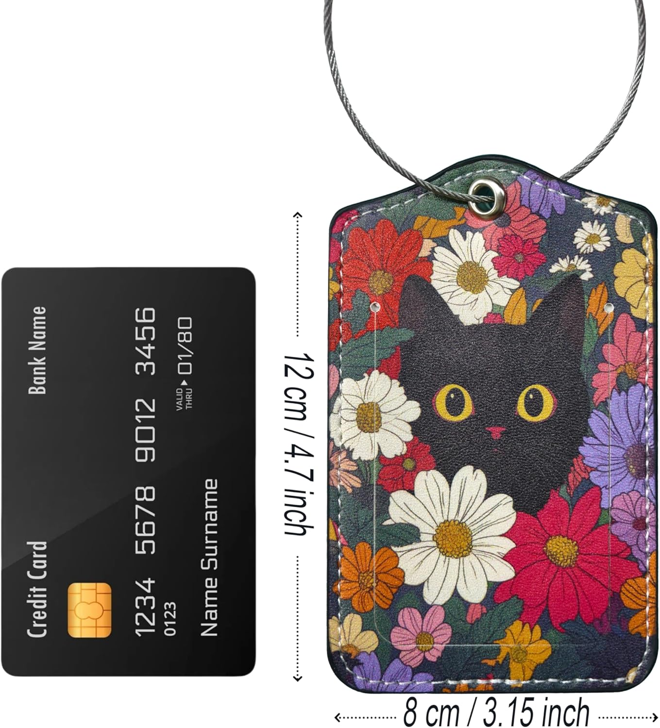2 Pack Luggage Tag for Suitcase, Cute Unique Leather Suitcase Tags Identifiers with Privacy Name Address Labels & Durable Steel Loop for Women Men Travel