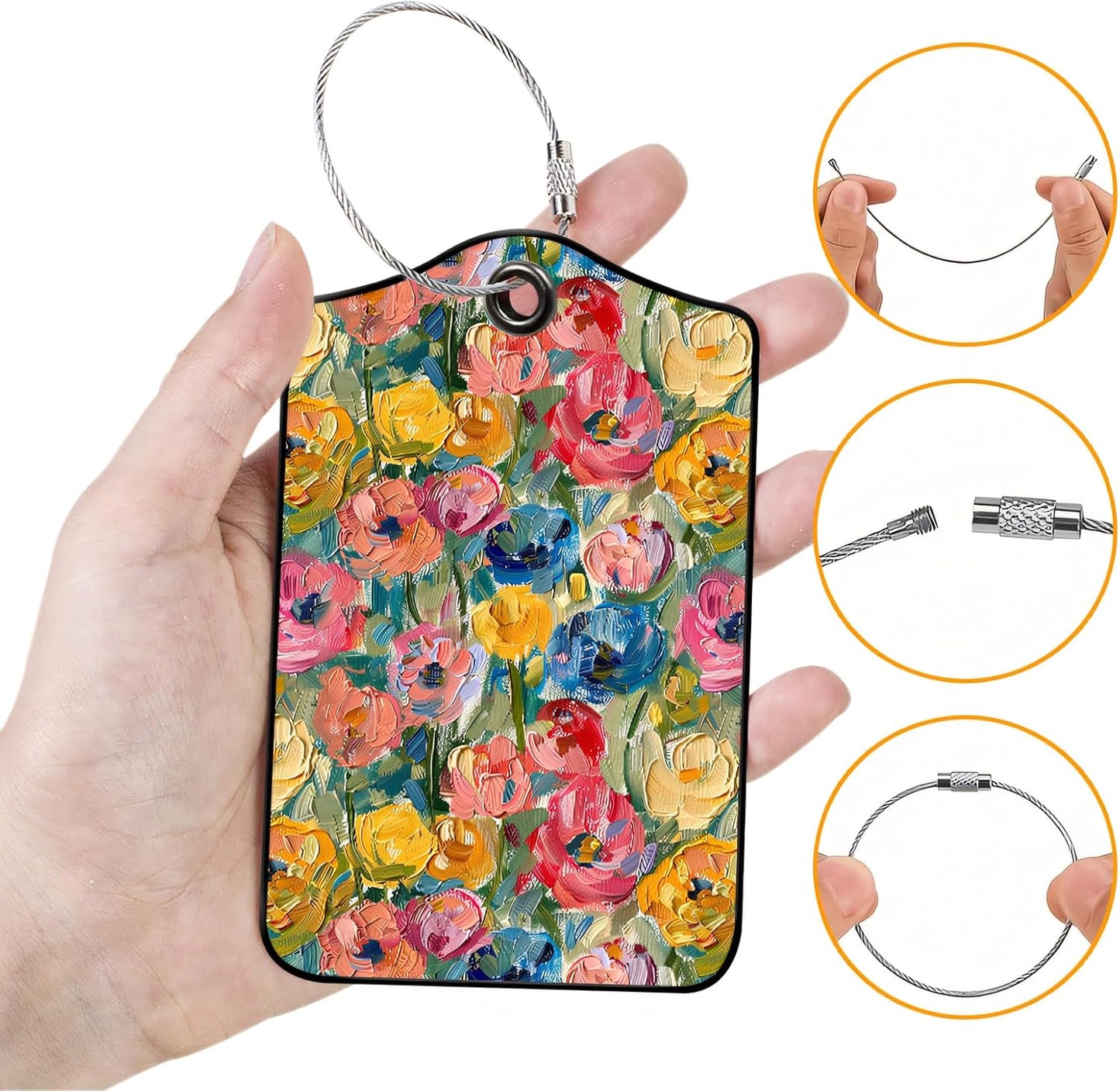 Luggage Tags for Suitcases, 2-Pack PU Leather for Cruise & Travel, Baggage ID Tags with Privacy Cover & Address Card, Durable Metal Ring, Kids Adults Travel Accessories, Impressionist Blooms