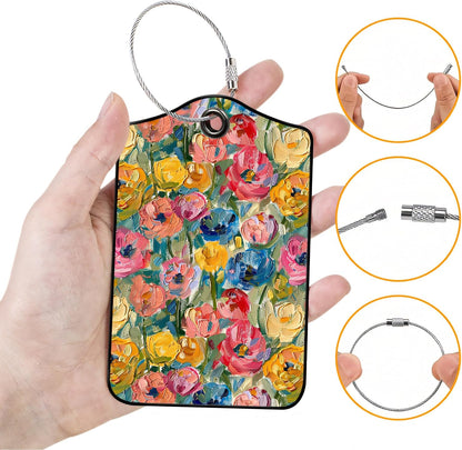 Luggage Tags for Suitcases, 2-Pack PU Leather for Cruise & Travel, Baggage ID Tags with Privacy Cover & Address Card, Durable Metal Ring, Kids Adults Travel Accessories, Impressionist Blooms