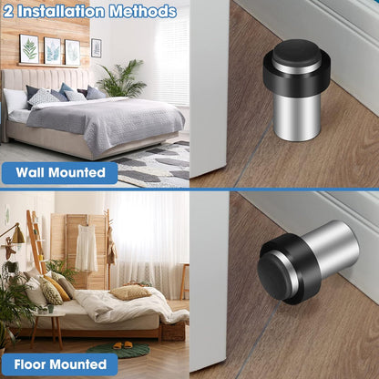 Chumia 20 Pcs Door Stopper Mounted Floor Stops Stainless Steel Cylindrical Stopper Modern Decorative Rubber Bumper Stops Holder Wall Protector for Bottom or Top of Door (Silver)
