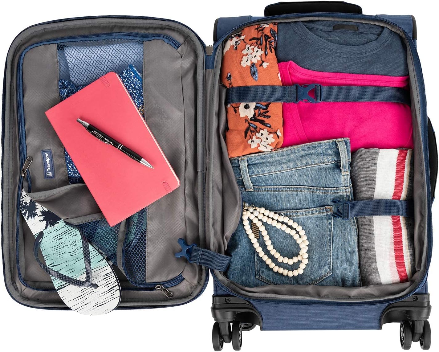 Travelpro Tourlite Softside 21" Expandable Luggage with 4 Spinner Wheels, Lightweight Suitcase, Carry-On, Blue