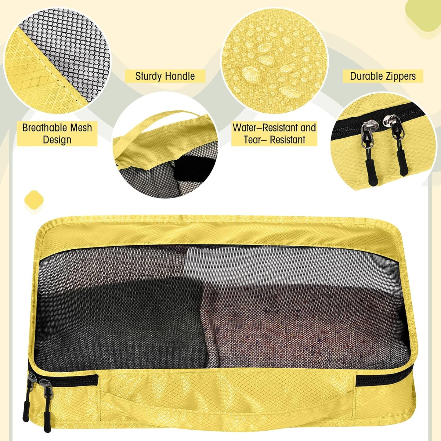 5 Pcs Packing Cubes for Suitcase Large Travel Cubes Carry on Luggage Organizer Bags for Clothes Accessories(L,Yellow)