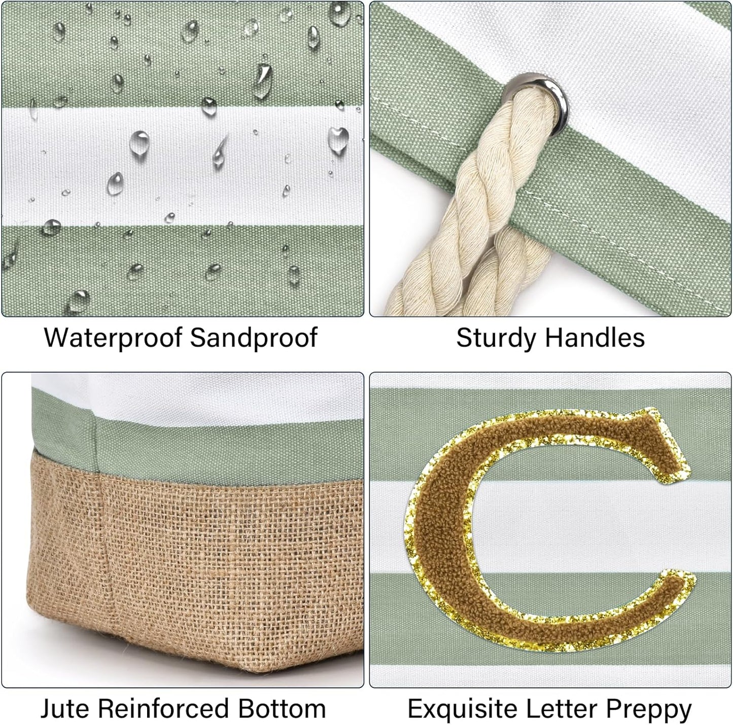 Becokan Beach Bag Initial Beach Tote with Makeup Bag for Travel Work Storage Personalized Birthday Gifts for Women Her